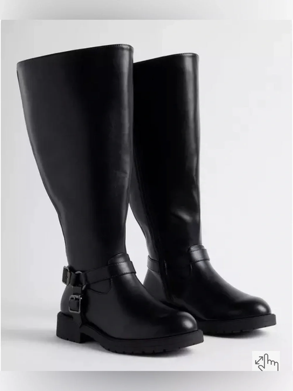 Women's Black Knee High Buckle Riding Boots